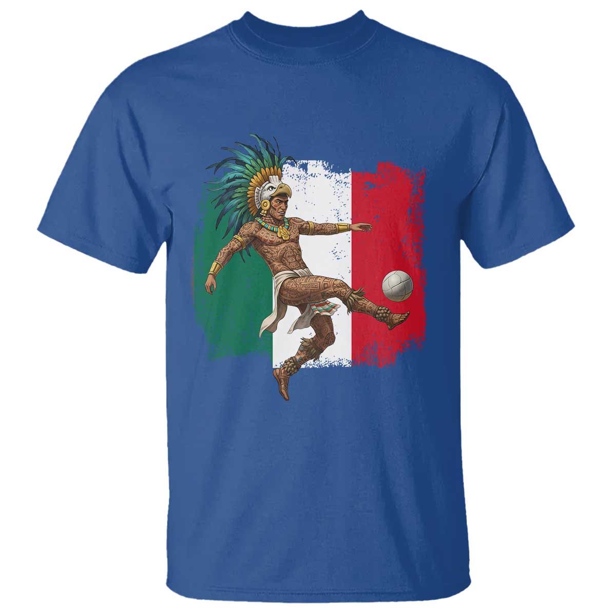 Aztec Warrior Playing Soccer T Shirt Mexican Pride Football Fan Gift TS12 Royal Blue Print Your Wear