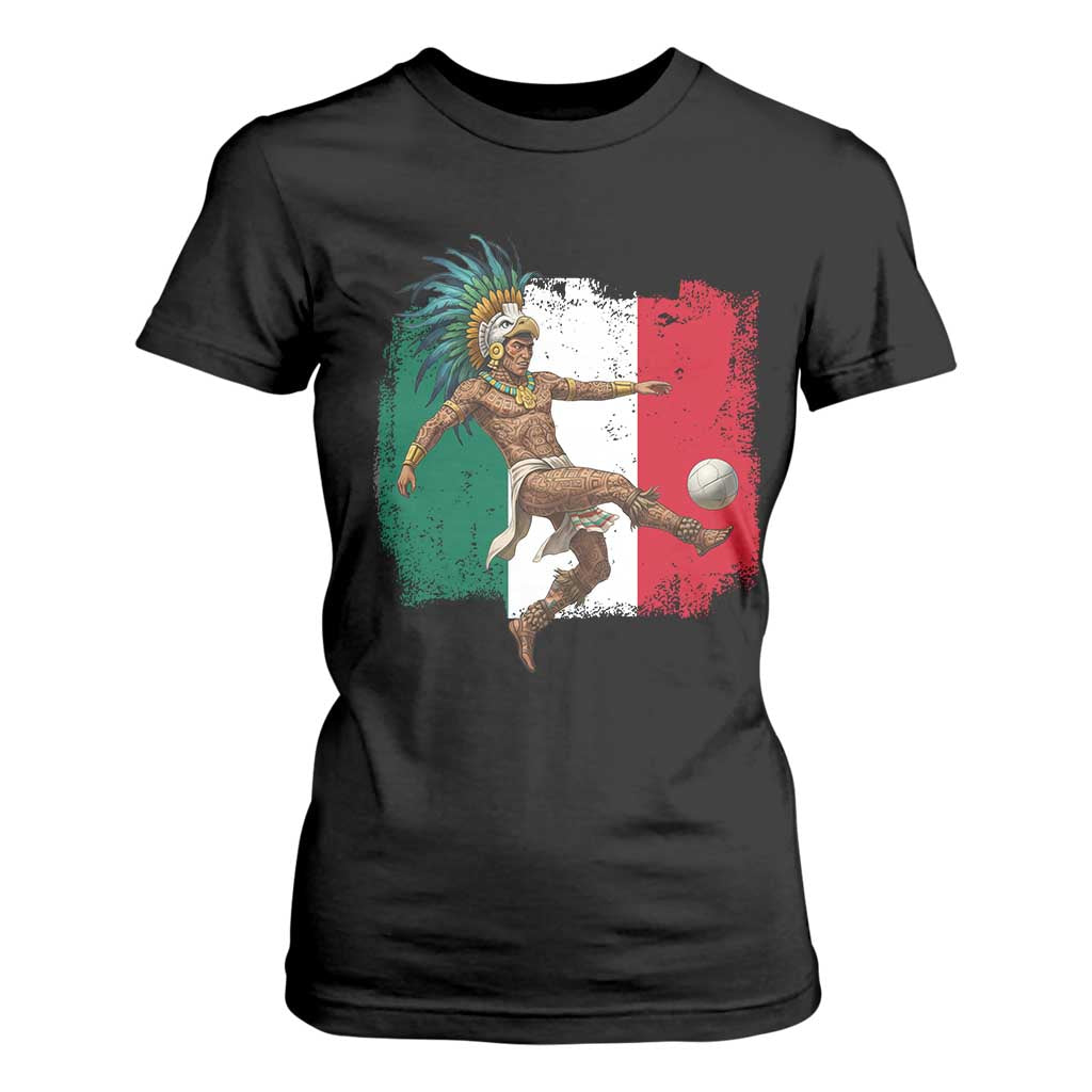 Aztec Warrior Playing Soccer T Shirt For Women Mexican Pride Football Fan Gift TS12 Black Print Your Wear