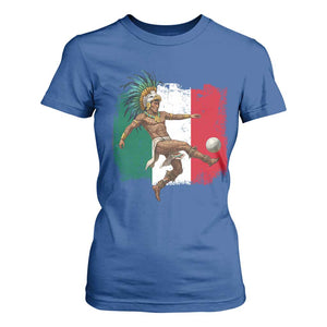 Aztec Warrior Playing Soccer T Shirt For Women Mexican Pride Football Fan Gift TS12 Royal Blue Print Your Wear