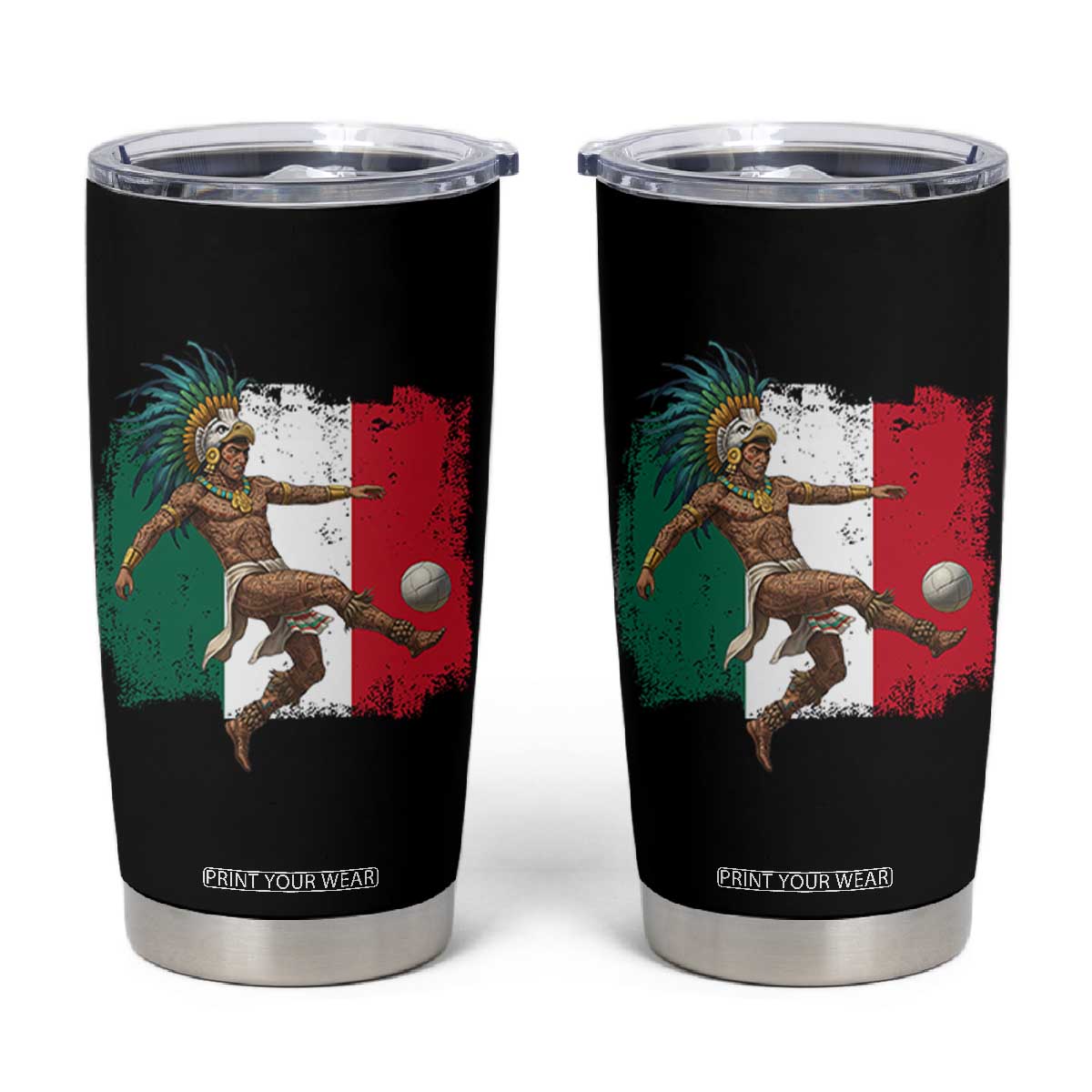 Aztec Warrior Playing Soccer Tumbler Cup Mexican Pride Football Fan Gift TS12 Black Print Your Wear