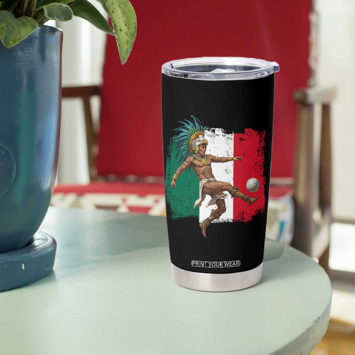 Aztec Warrior Playing Soccer Tumbler Cup Mexican Pride Football Fan Gift TS12 Print Your Wear