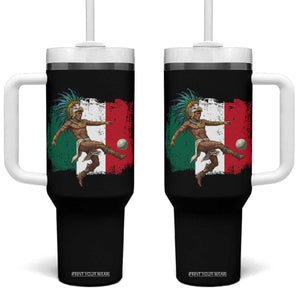 Aztec Warrior Playing Soccer Tumbler With Handle Mexican Pride Football Fan Gift TS12 One Size: 40 oz Black Print Your Wear