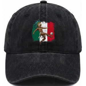 Aztec Warrior Playing Soccer Washed Cotton Baseball Cap Mexican Pride Football Fan Gift TS12 Print Your Wear