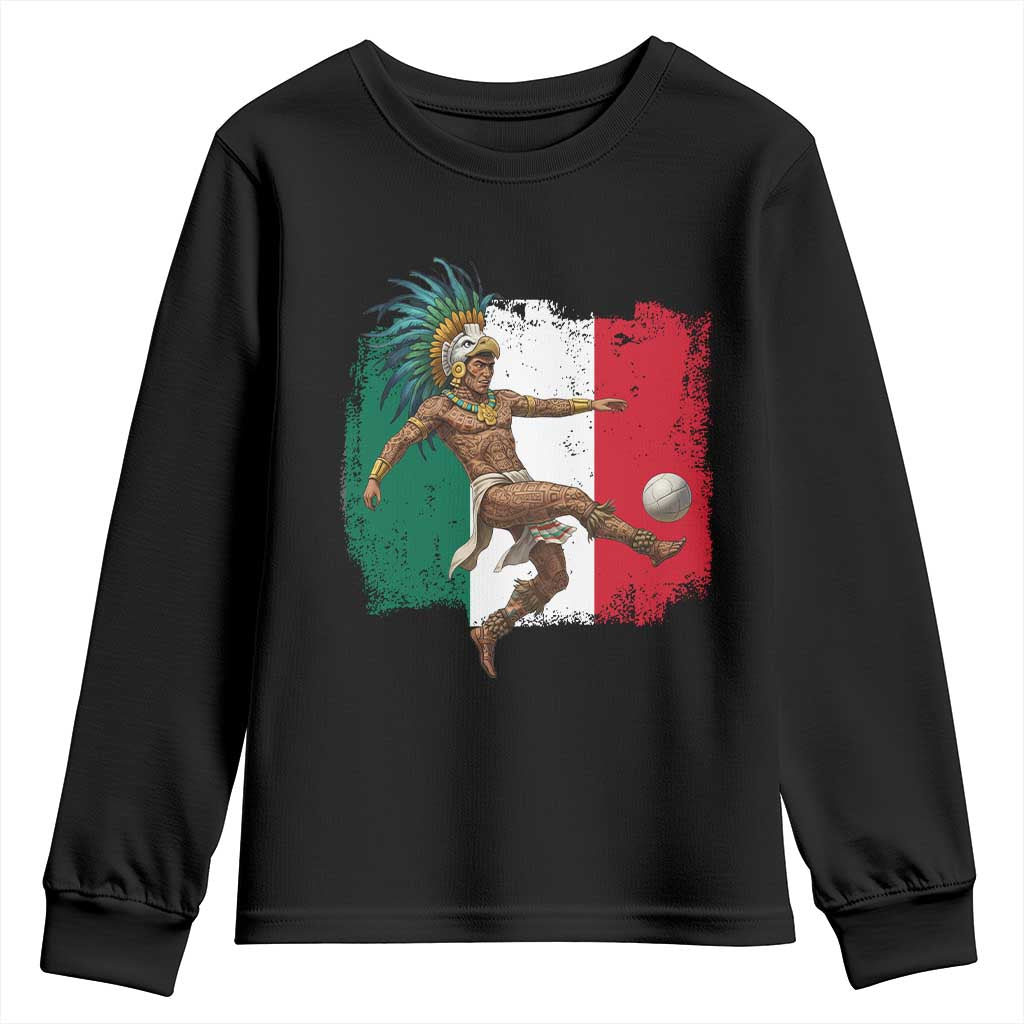 Aztec Warrior Playing Soccer Youth Sweatshirt Mexican Pride Football Fan Gift TS12 Black Print Your Wear