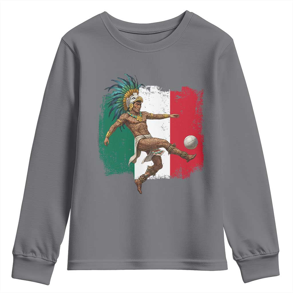 Aztec Warrior Playing Soccer Youth Sweatshirt Mexican Pride Football Fan Gift TS12 Charcoal Print Your Wear