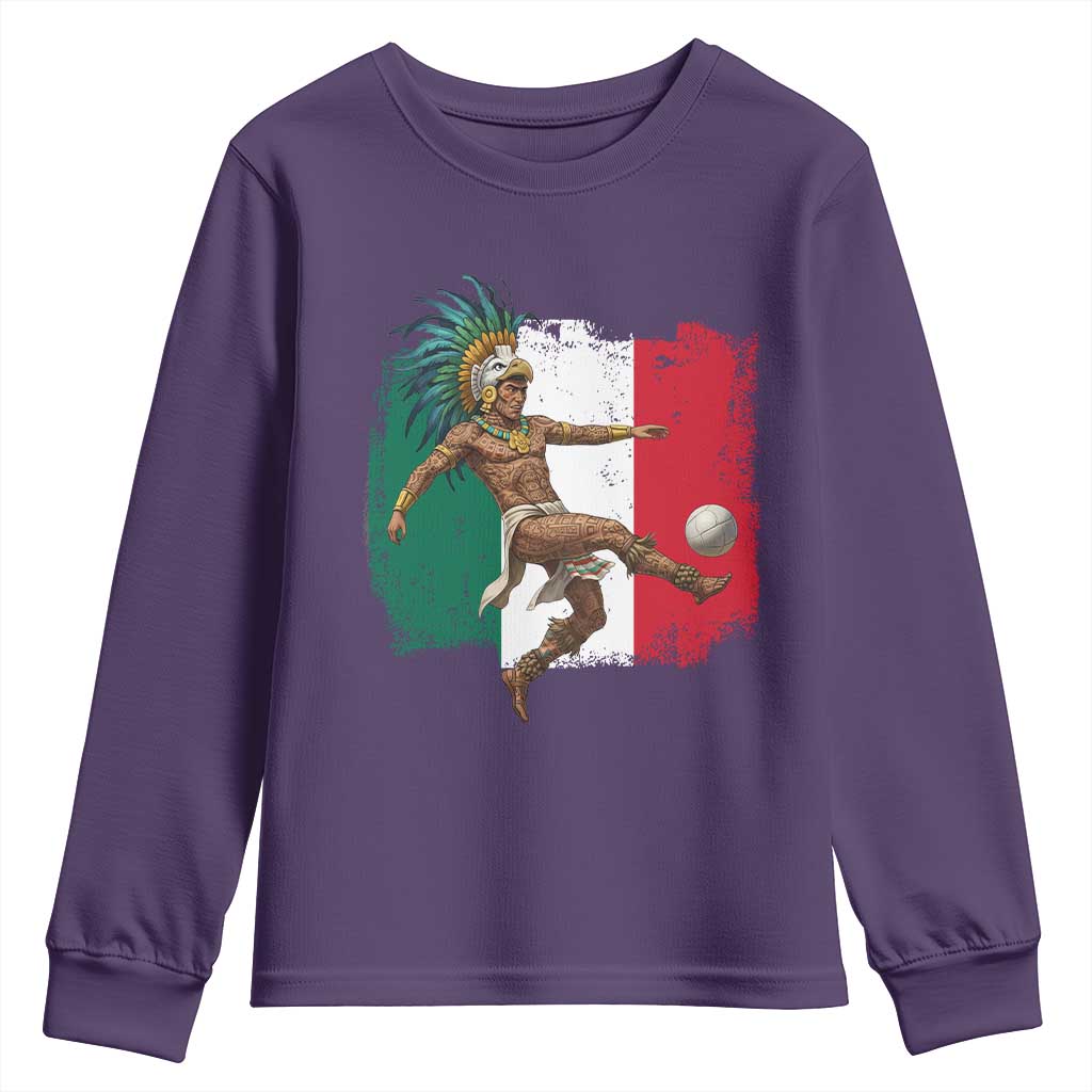 Aztec Warrior Playing Soccer Youth Sweatshirt Mexican Pride Football Fan Gift TS12 Purple Print Your Wear
