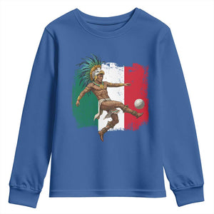 Aztec Warrior Playing Soccer Youth Sweatshirt Mexican Pride Football Fan Gift TS12 Royal Blue Print Your Wear