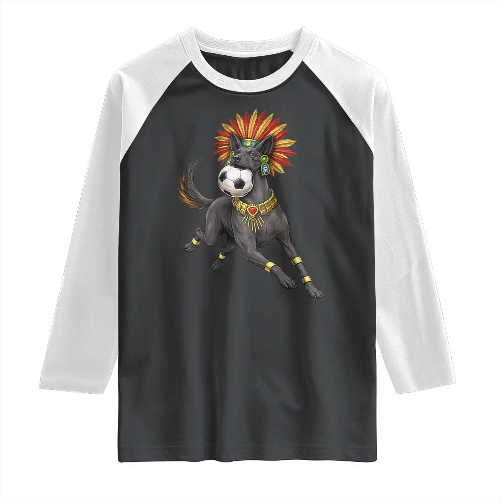 Xolo Dog Soccer Aztec Mexican Fan Gift Raglan Shirt TS12 Black White Print Your Wear