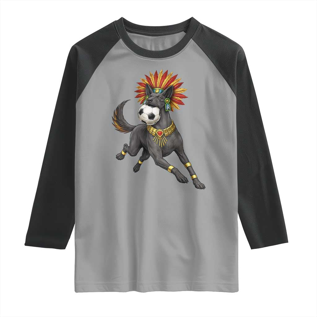 Xolo Dog Soccer Aztec Mexican Fan Gift Raglan Shirt TS12 Sport Gray Black Print Your Wear