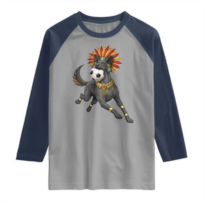 Xolo Dog Soccer Aztec Mexican Fan Gift Raglan Shirt TS12 Sport Gray Navy Print Your Wear