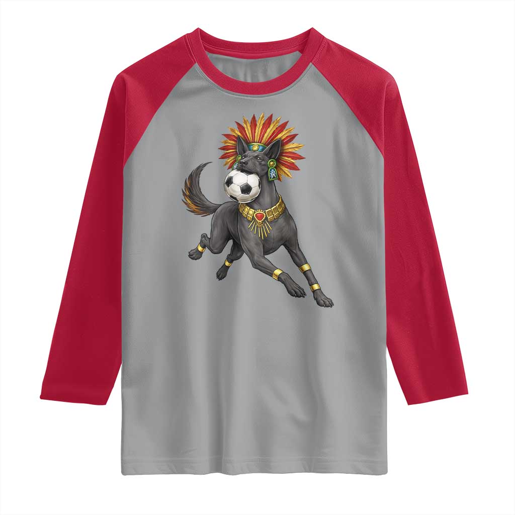 Xolo Dog Soccer Aztec Mexican Fan Gift Raglan Shirt TS12 Sport Gray Red Print Your Wear