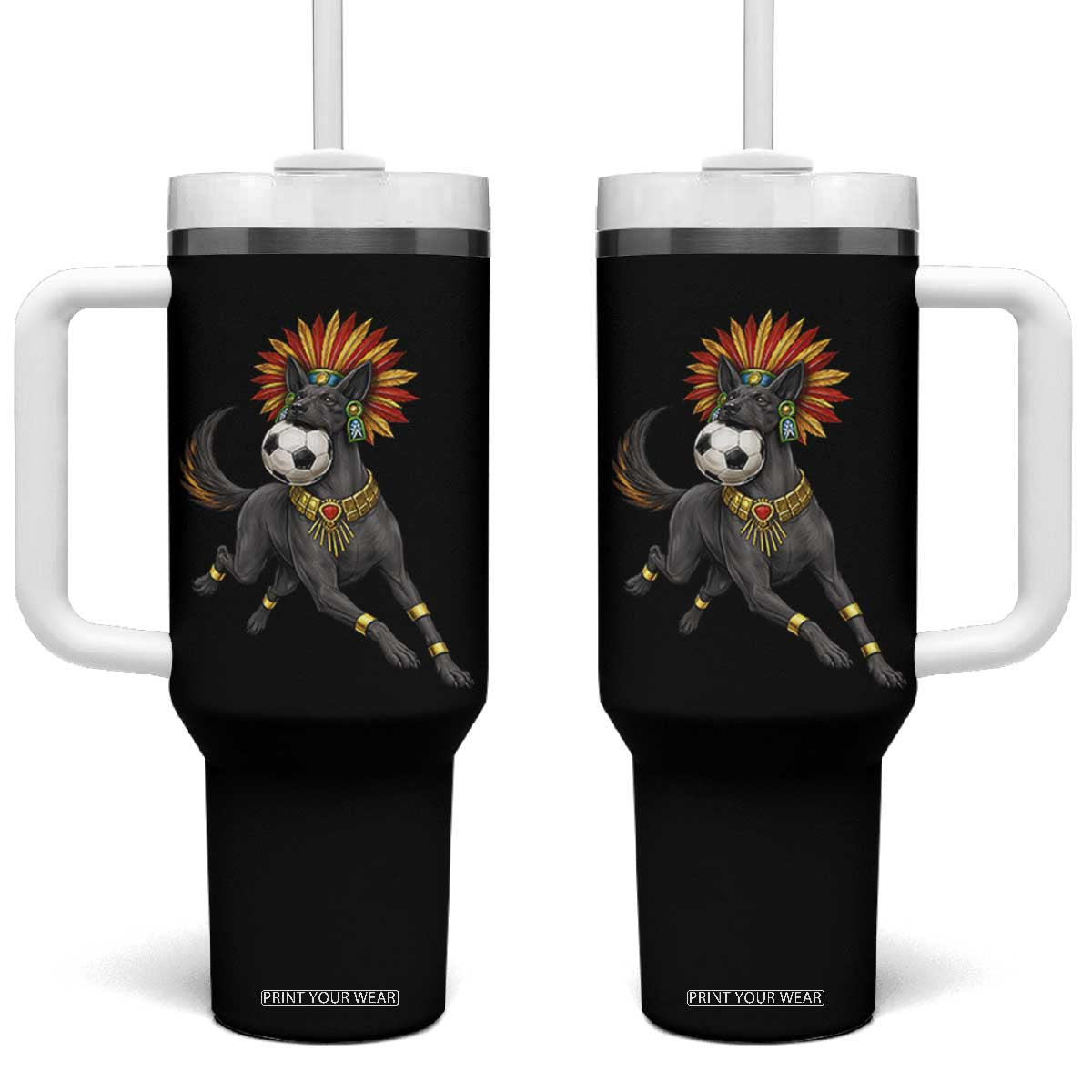 Xolo Dog Soccer Aztec Mexican Fan Gift Tumbler With Handle TS12 One Size: 40 oz Black Print Your Wear