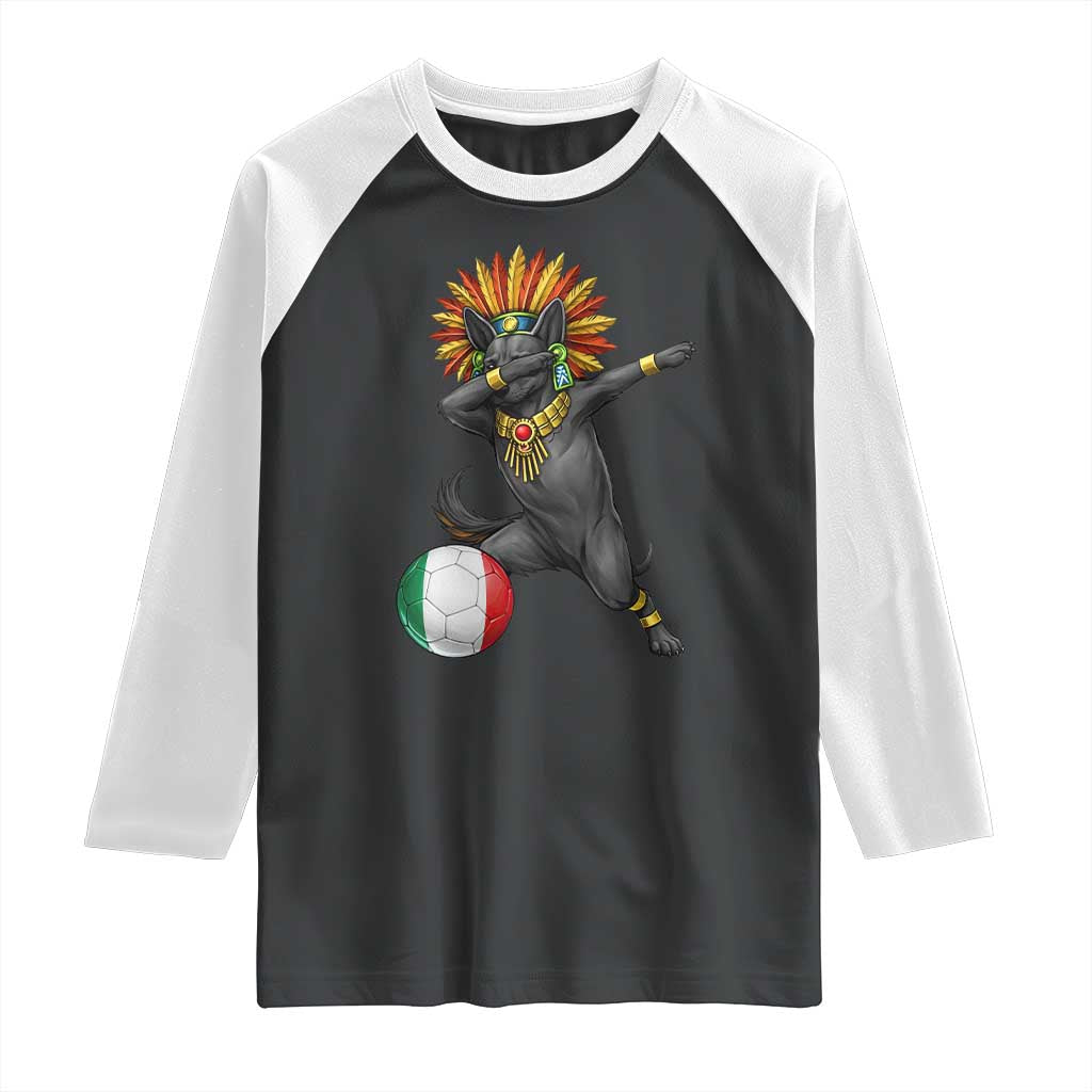 Aztec Xolo Dog Soccer Raglan Shirt Mexican Heritage Fan Gift TS12 Black White Print Your Wear