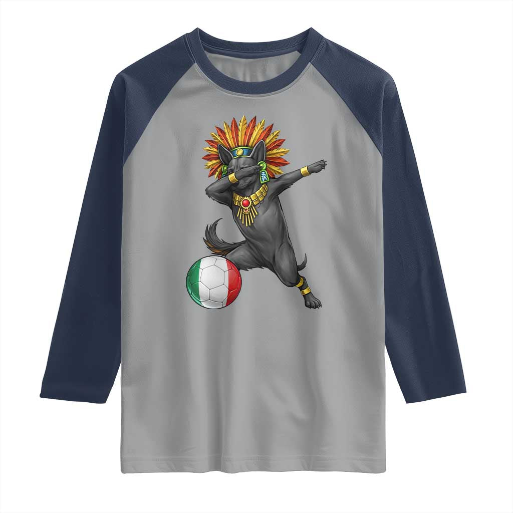 Aztec Xolo Dog Soccer Raglan Shirt Mexican Heritage Fan Gift TS12 Sport Gray Navy Print Your Wear