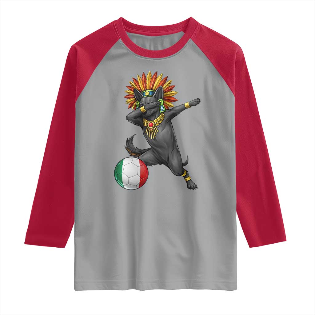 Aztec Xolo Dog Soccer Raglan Shirt Mexican Heritage Fan Gift TS12 Sport Gray Red Print Your Wear