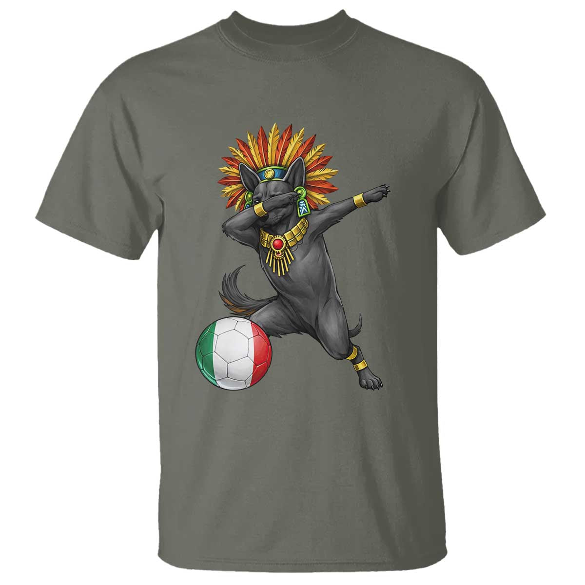 Aztec Xolo Dog Soccer T Shirt Mexican Heritage Fan Gift TS12 Military Green Print Your Wear