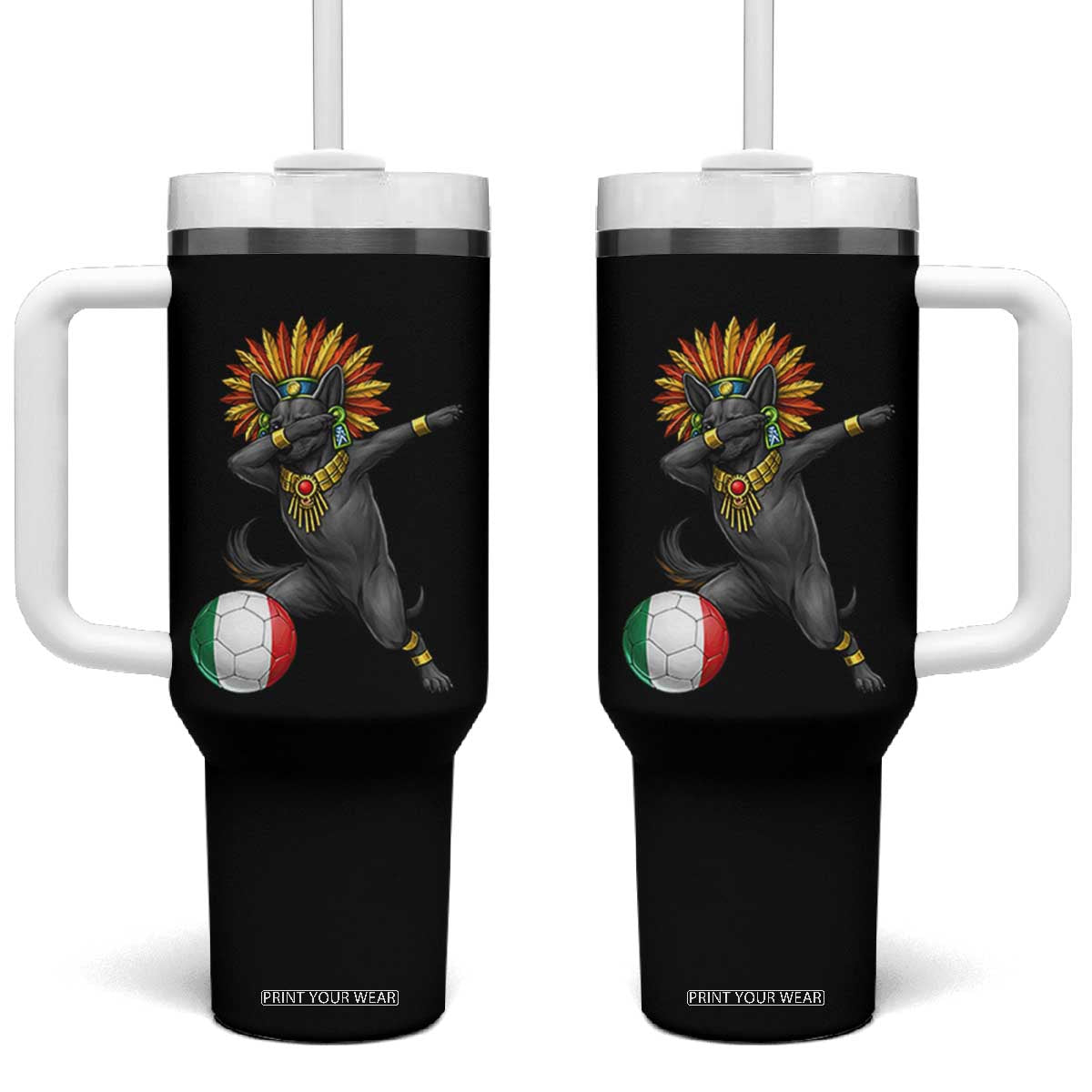 Aztec Xolo Dog Soccer Tumbler With Handle Mexican Heritage Fan Gift TS12 One Size: 40 oz Black Print Your Wear