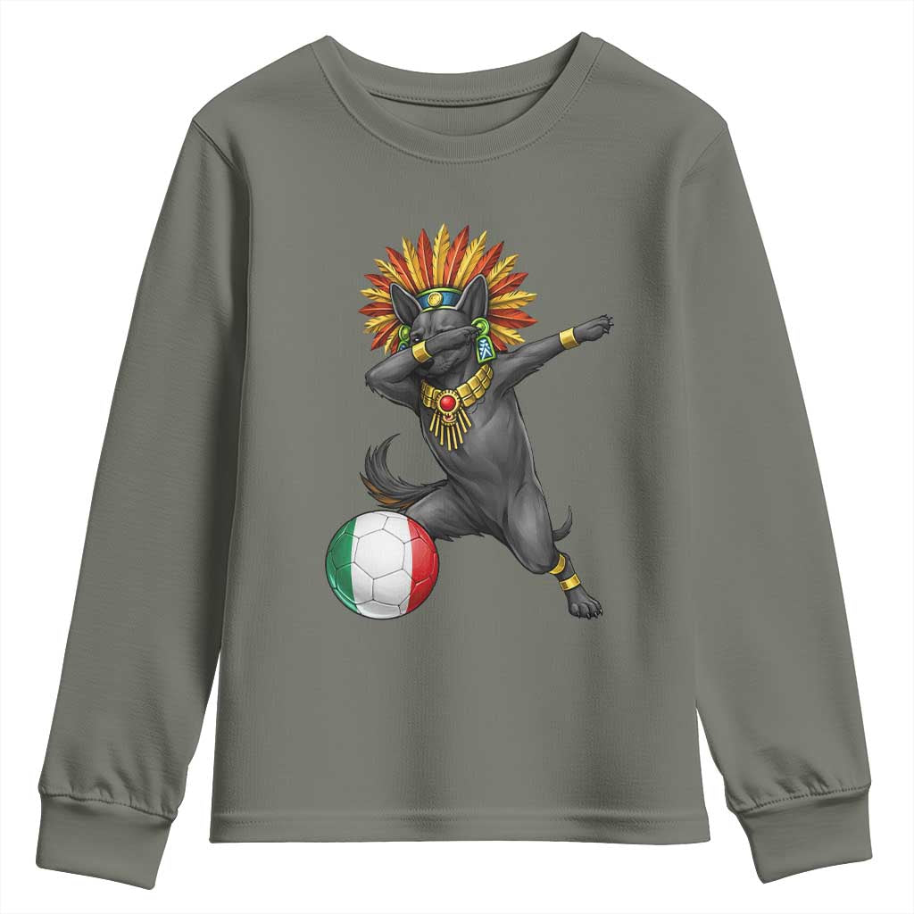 Aztec Xolo Dog Soccer Youth Sweatshirt Mexican Heritage Fan Gift TS12 Military Green Print Your Wear