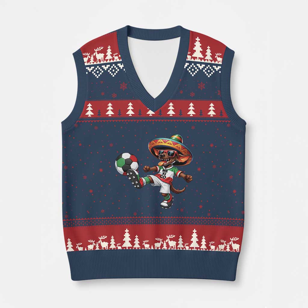 Funny Mexican Xolo Dog Playing Soccer V-Neck Knit Sweater Vest Football Fan Gift TS12 Navy Red Print Your Wear