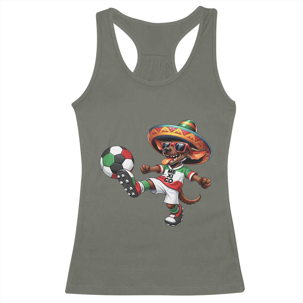 Funny Mexican Xolo Dog Playing Soccer Racerback Tank Top Football Fan Gift TS12 Military Green Print Your Wear
