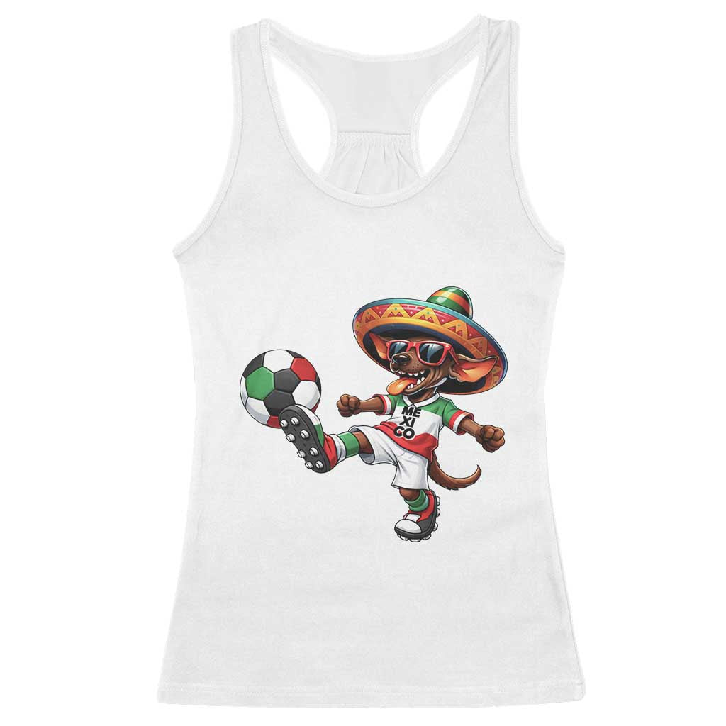 Funny Mexican Xolo Dog Playing Soccer Racerback Tank Top Football Fan Gift TS12 White Print Your Wear
