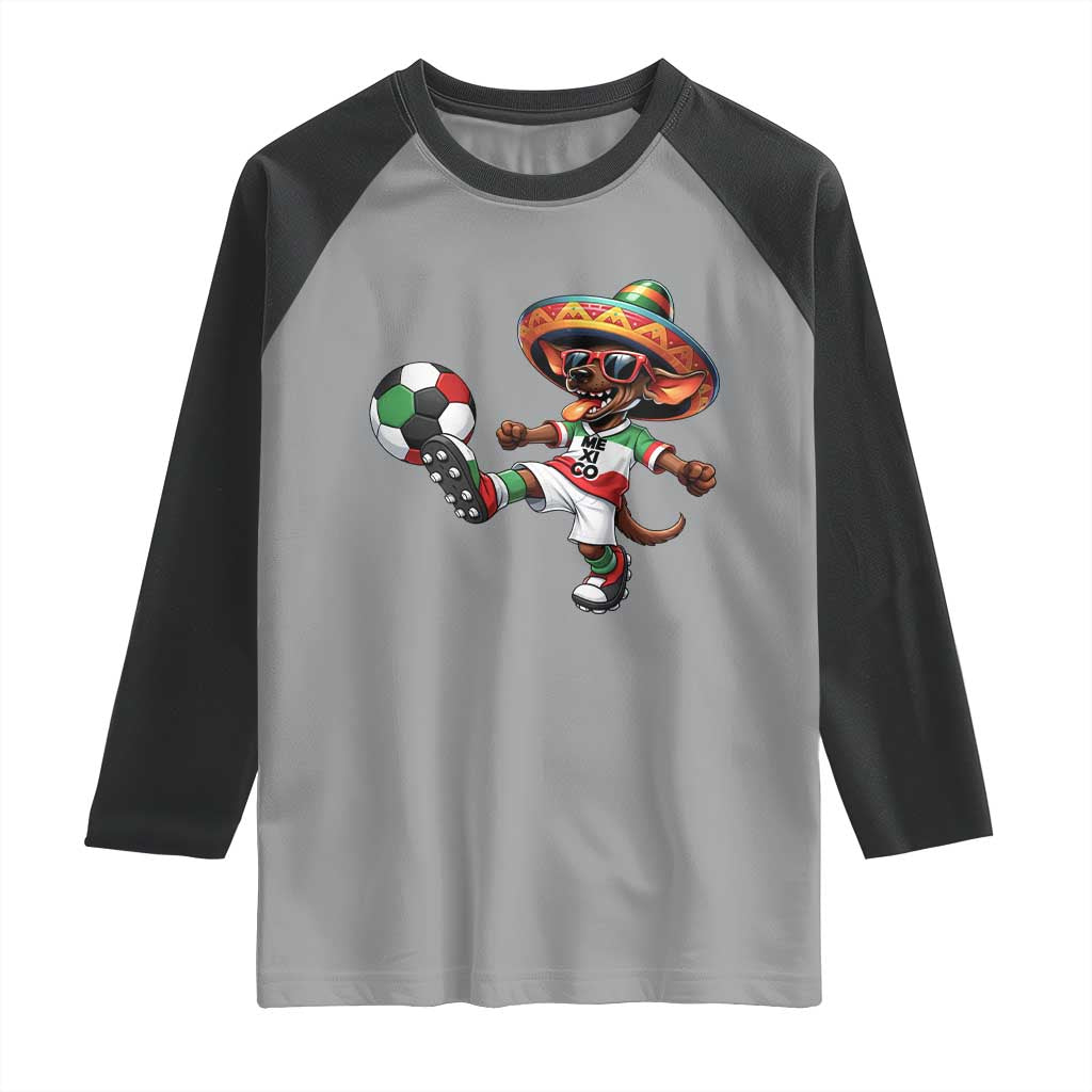 Funny Mexican Xolo Dog Playing Soccer Raglan Shirt Football Fan Gift TS12 Sport Gray Black Print Your Wear