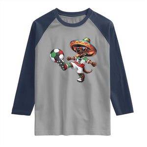 Funny Mexican Xolo Dog Playing Soccer Raglan Shirt Football Fan Gift TS12 Sport Gray Navy Print Your Wear
