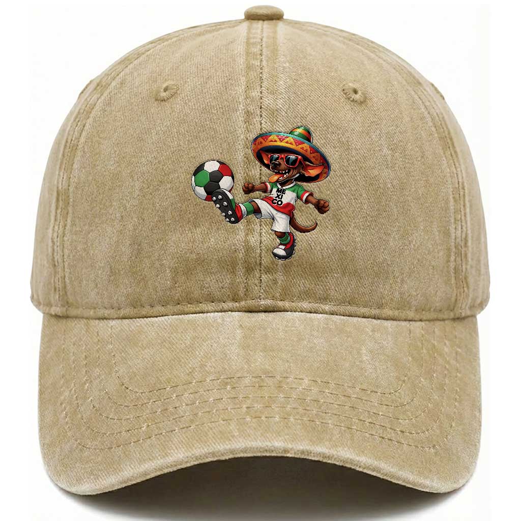 Funny Mexican Xolo Dog Playing Soccer Washed Cotton Baseball Cap Football Fan Gift TS12 Print Your Wear