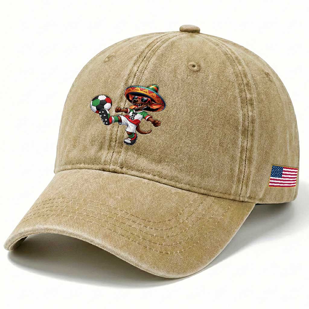 Funny Mexican Xolo Dog Playing Soccer Washed Cotton Baseball Cap Football Fan Gift TS12 Print Your Wear
