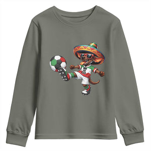 Funny Mexican Xolo Dog Playing Soccer Youth Sweatshirt Football Fan Gift TS12 Military Green Print Your Wear
