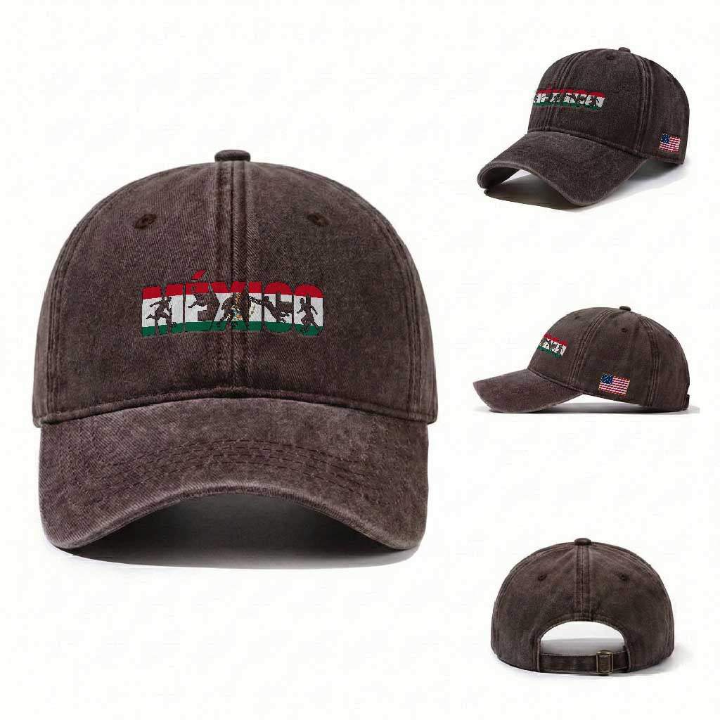Mexico Soccer Lover Washed Cotton Baseball Cap World Football Fan Gift TS12 Washed Cap Universal Fit Dark Brown Print Your Wear