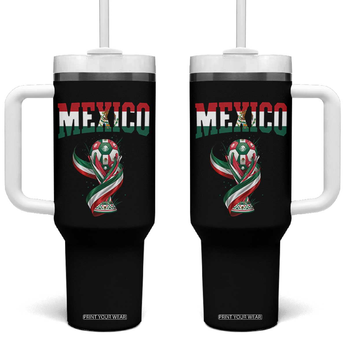 Mexico National Soccer Lover Tumbler With Handle Proud Mexican Fan Gift TS12 One Size: 40 oz Black Print Your Wear