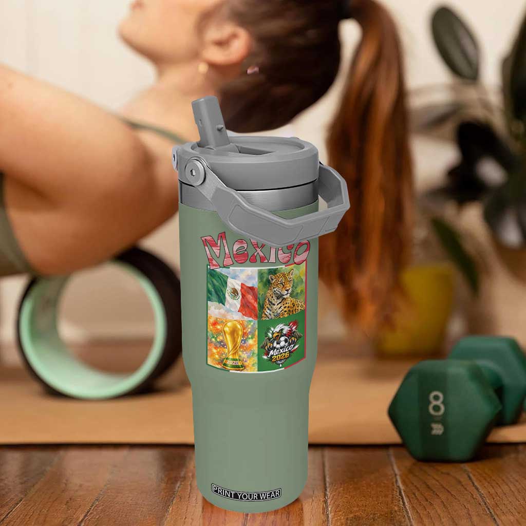 Mexico National Soccer Lover Flip Straw Tumbler Patriotic Mexican Fan Gift TS12 One Size: 30 oz Moss Green Print Your Wear