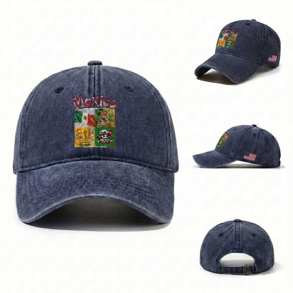 Mexico National Soccer Lover Washed Cotton Baseball Cap Patriotic Mexican Fan Gift TS12 Washed Cap Universal Fit Navy Print Your Wear