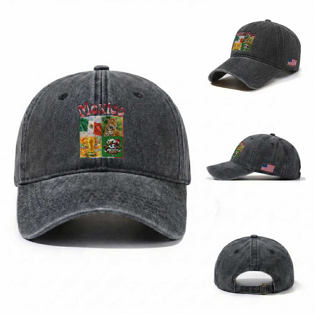 Mexico National Soccer Lover Washed Cotton Baseball Cap Patriotic Mexican Fan Gift TS12 Washed Cap Universal Fit Dark Gray Print Your Wear