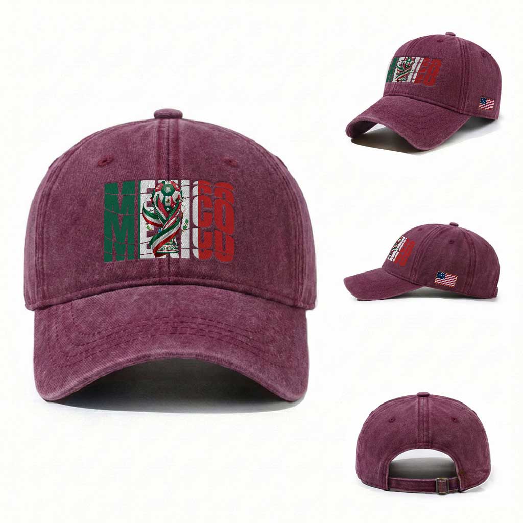 Mexico National Soccer Lover World Washed Cotton Baseball Cap Football Fan Gift TS12 Washed Cap Universal Fit Burgundy Print Your Wear