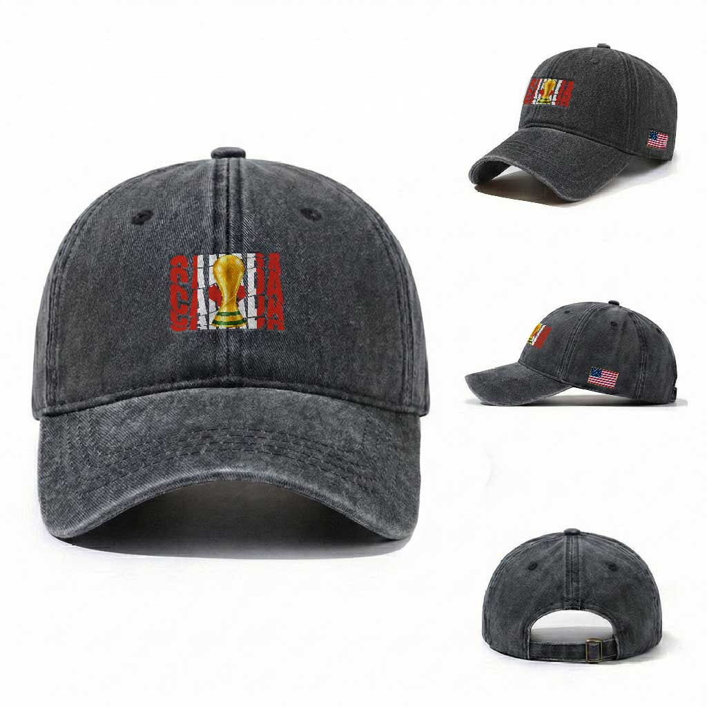 Proud Canada National Soccer Lover Fan Gift Washed Cotton Baseball Cap TS12 Washed Cap Universal Fit Dark Gray Print Your Wear