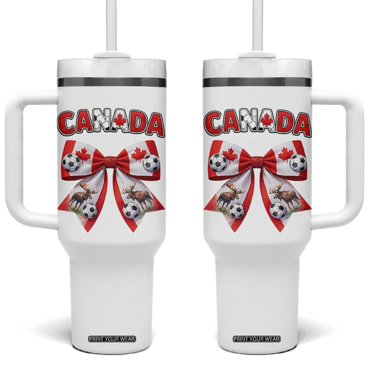 Proud Canadian National Soccer Lover Tumbler With Handle Football Fan Gift TS12 One Size: 40 oz White Print Your Wear