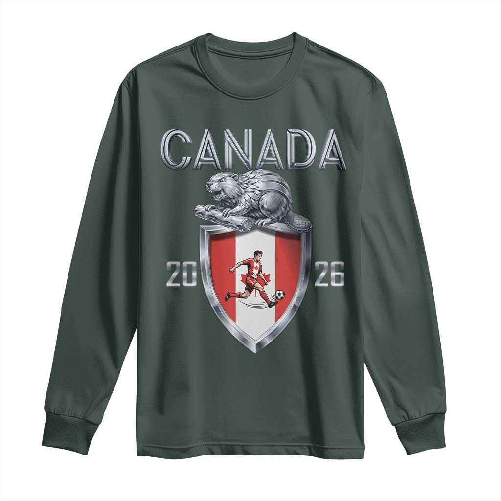 Canada National Soccer Fan Long Sleeve Shirt Proud Canadian Gift TS12 Dark Forest Green Print Your Wear