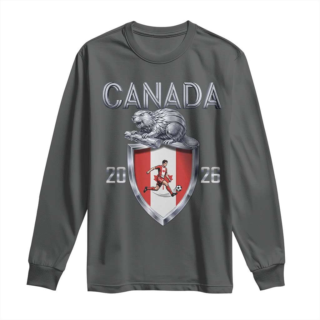 Canada National Soccer Fan Long Sleeve Shirt Proud Canadian Gift TS12 Dark Heather Print Your Wear