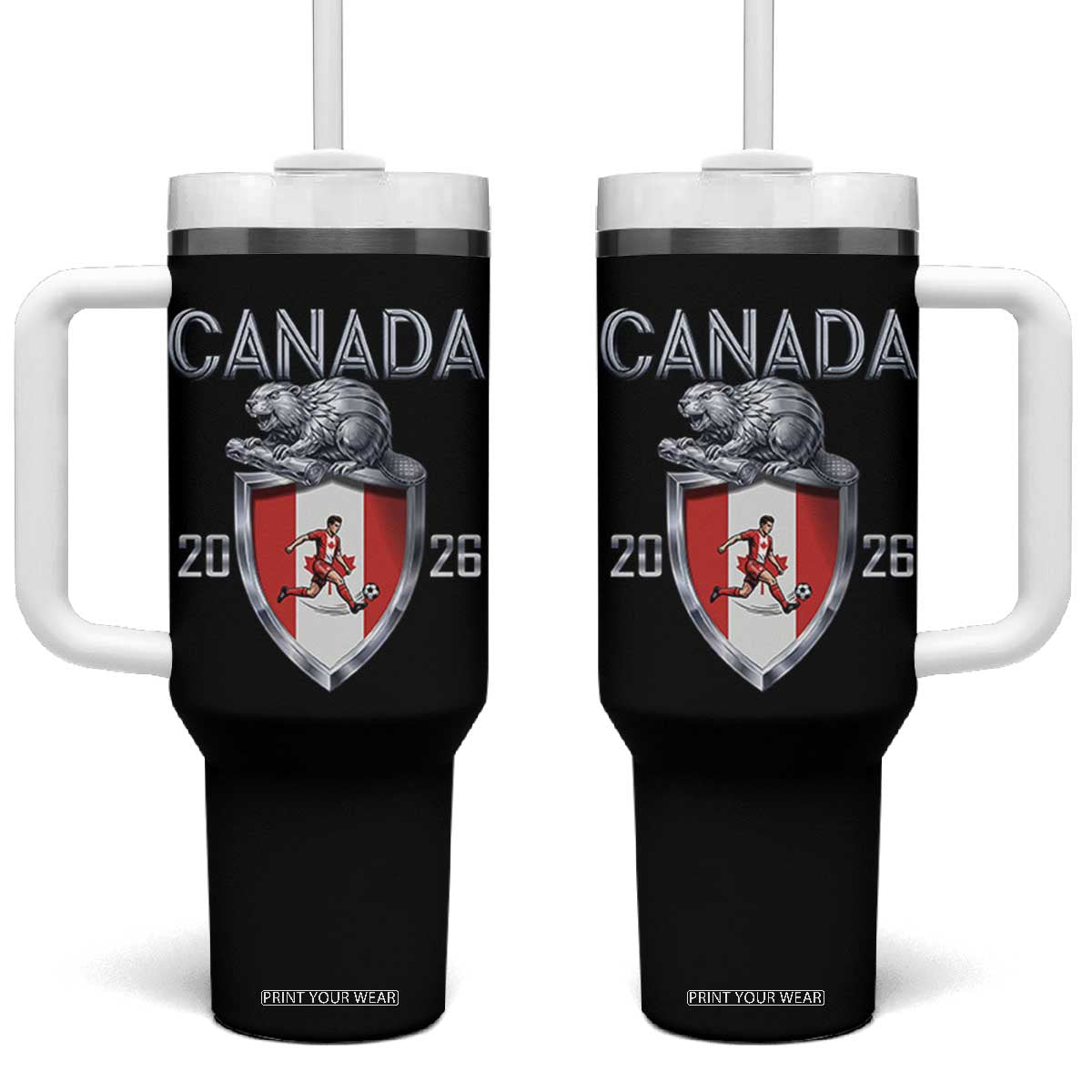 Canada National Soccer Fan Tumbler With Handle Proud Canadian Gift TS12 One Size: 40 oz Black Print Your Wear