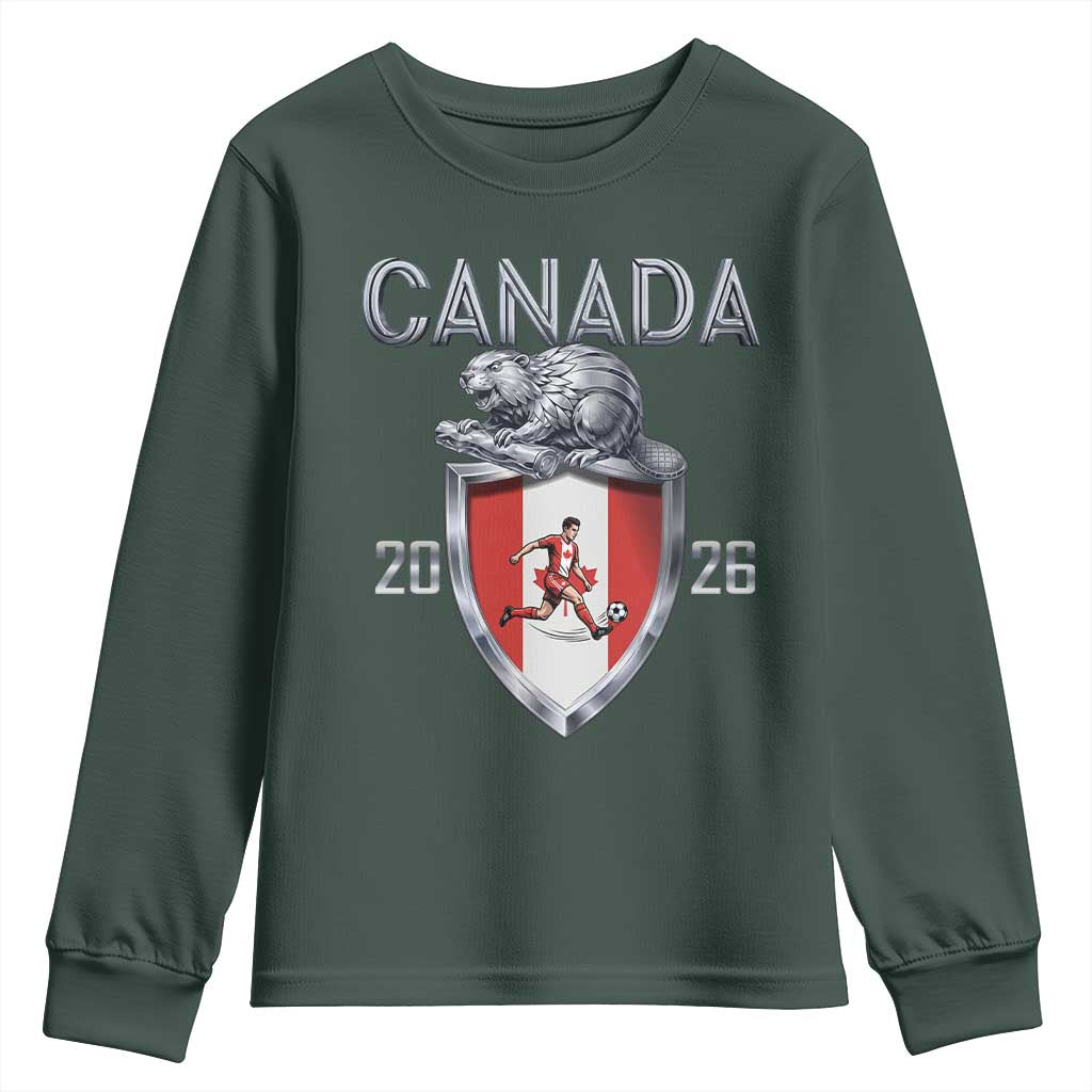 Canada National Soccer Fan Youth Sweatshirt Proud Canadian Gift TS12 Dark Forest Green Print Your Wear