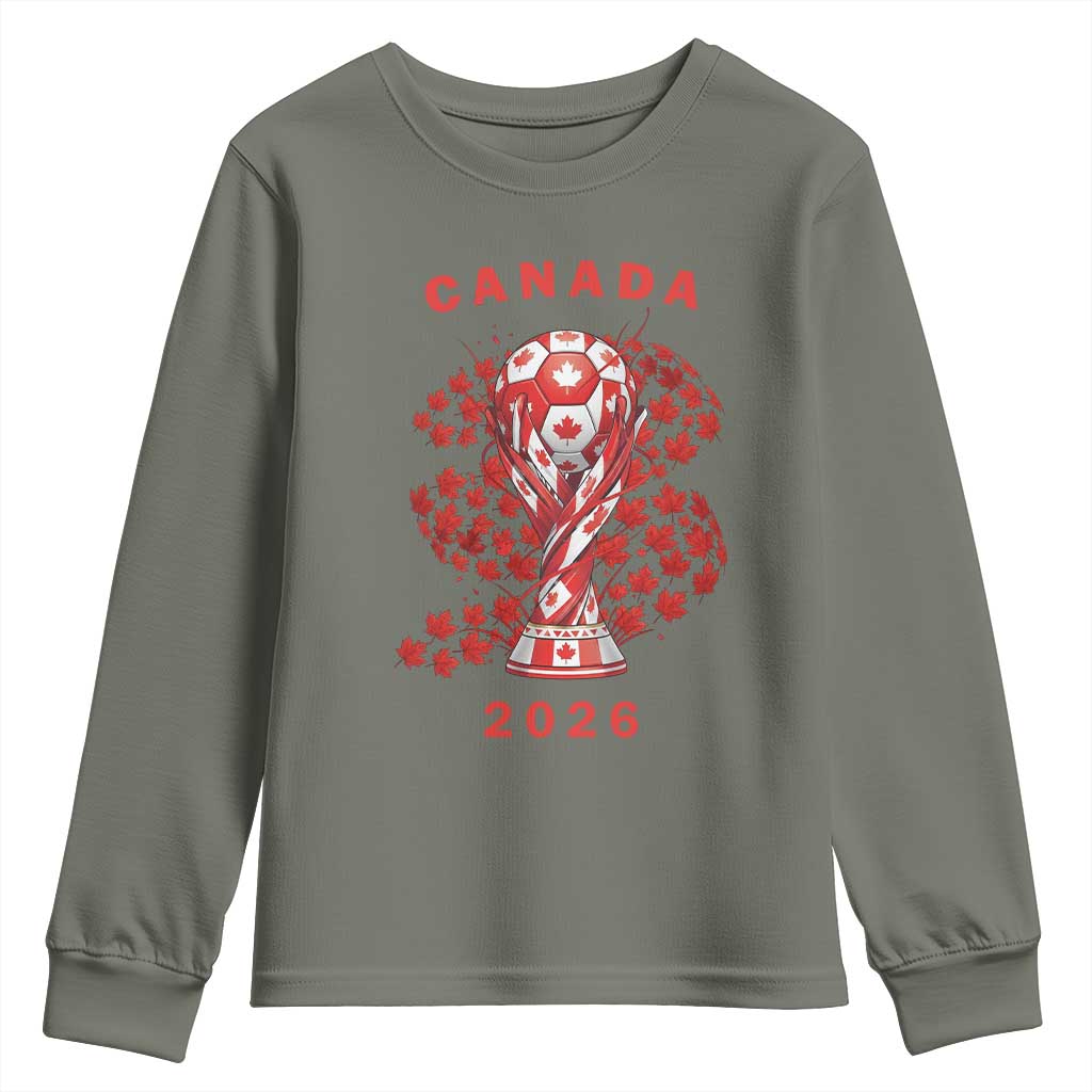 Proud Canada National Soccer Fan 2026 Patriotic Gift Youth Sweatshirt TS12 Military Green Print Your Wear