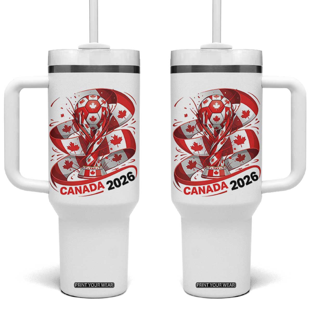 Canada Soccer Fan Tumbler With Handle International Football Lover Gift TS12 One Size: 40 oz White Print Your Wear