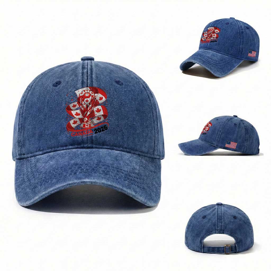 Canada Soccer Fan Washed Cotton Baseball Cap International Football Lover Gift TS12 Washed Cap Universal Fit Royal Blue Print Your Wear