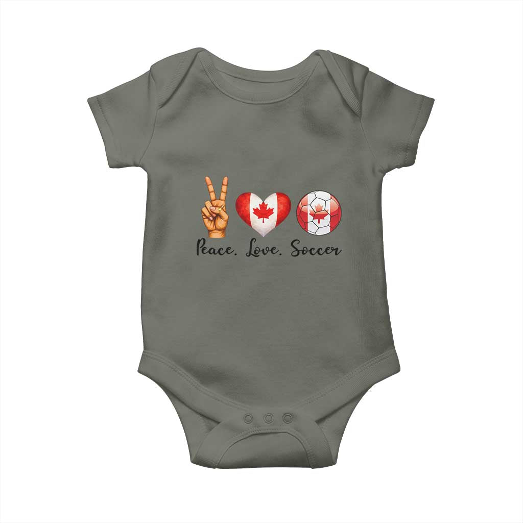 Peace Love Soccer Baby Onesie Proud Canadian Fan Gift TS12 Military Green Print Your Wear
