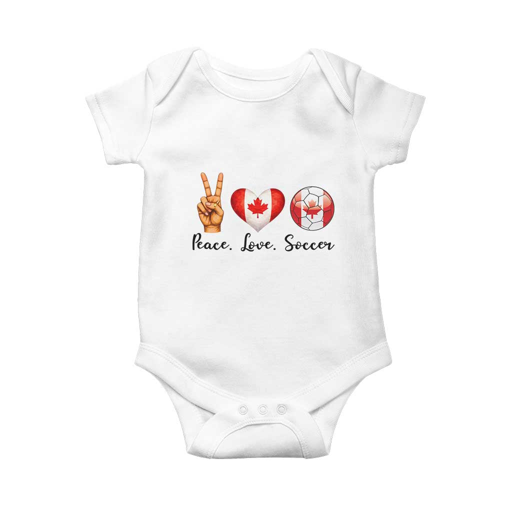 Peace Love Soccer Baby Onesie Proud Canadian Fan Gift TS12 White Print Your Wear