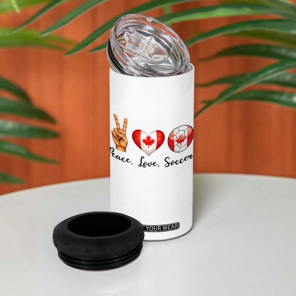 Peace Love Soccer 4 in 1 Can Cooler Tumbler Proud Canadian Fan Gift TS12 Print Your Wear