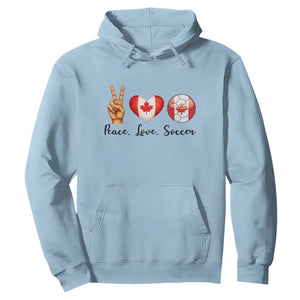Peace Love Soccer Hoodie Proud Canadian Fan Gift TS12 Light Blue Print Your Wear