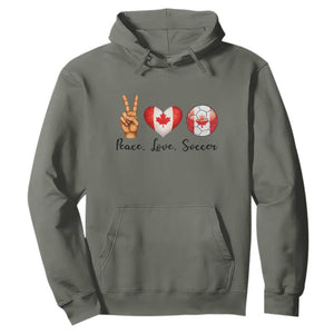 Peace Love Soccer Hoodie Proud Canadian Fan Gift TS12 Military Green Print Your Wear
